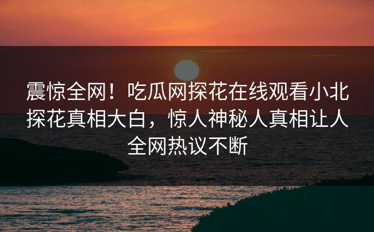 震惊全网！吃瓜网探花在线观看小北探花真相大白，惊人神秘人真相让人全网热议不断
