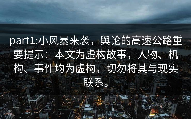 part1:小风暴来袭,舆论的高速公路重要提示:本文为虚构故事,人物、机构、事件均为虚构,切勿将其与现实联系。