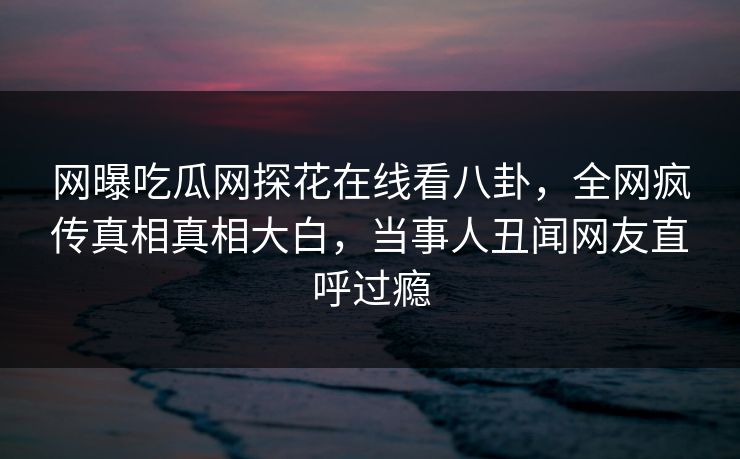 网曝吃瓜网探花在线看八卦，全网疯传真相真相大白，当事人丑闻网友直呼过瘾  第1张