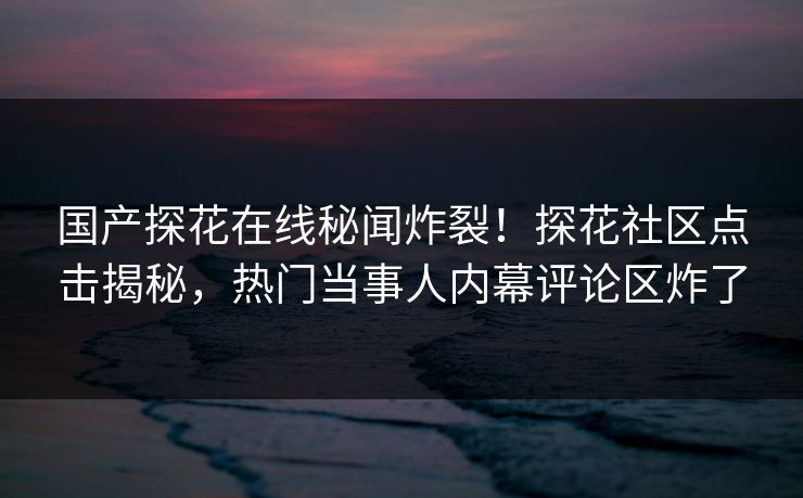 国产探花在线秘闻炸裂！探花社区点击揭秘，热门当事人内幕评论区炸了