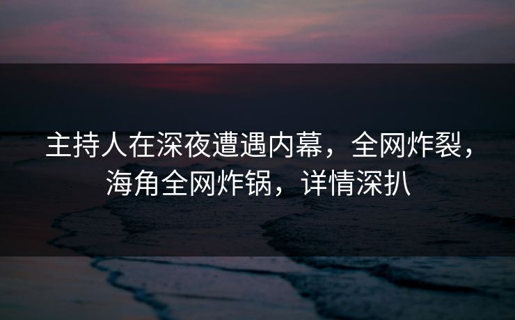 主持人在深夜遭遇内幕，全网炸裂，海角全网炸锅，详情深扒  第1张
