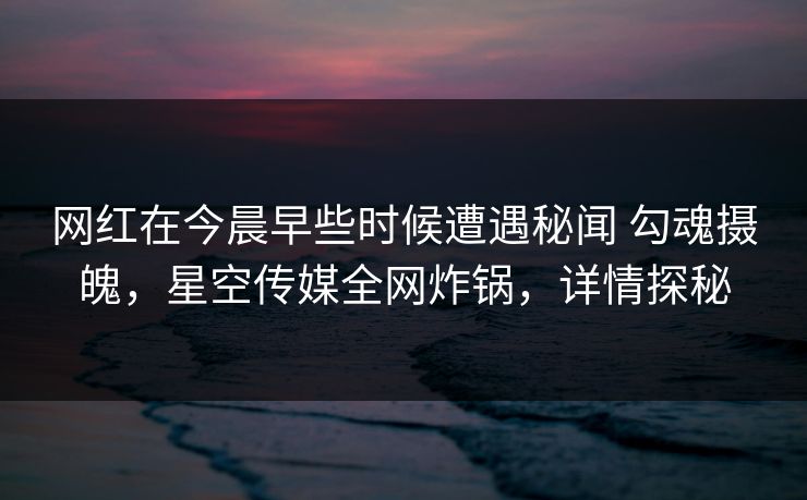 网红在今晨早些时候遭遇秘闻 勾魂摄魄,星空传媒全网炸锅,详情探秘