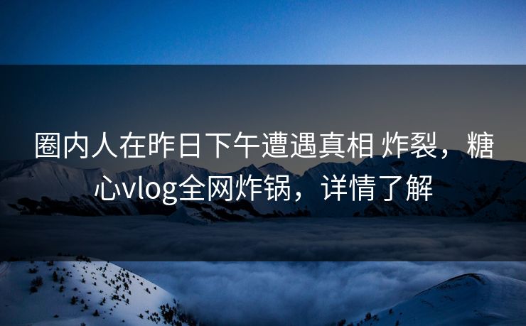 圈内人在昨日下午遭遇真相 炸裂，糖心vlog全网炸锅，详情了解